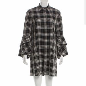 Alice + Olivia Plaid Bell-Sleeve Shirt Dress
